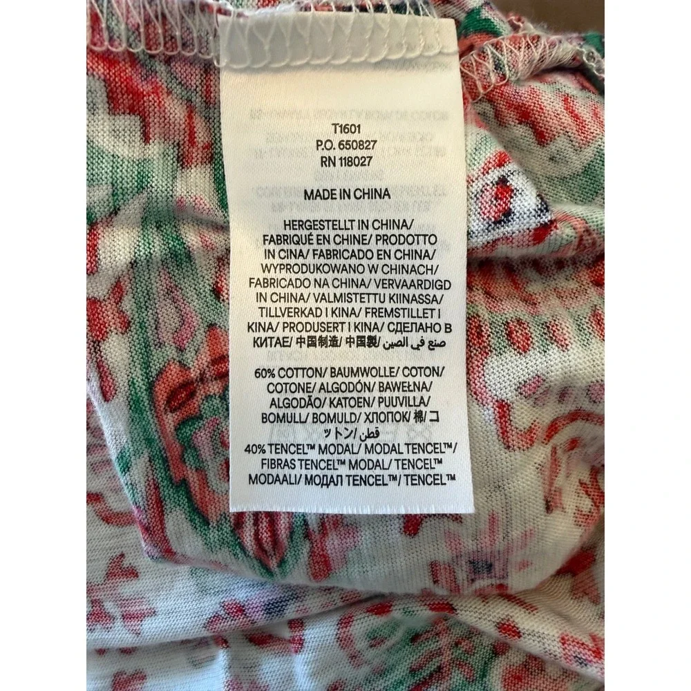 Boden Red Green Paisley Floral Cotton Tencel Modal Button Down Shirt 10 Boho